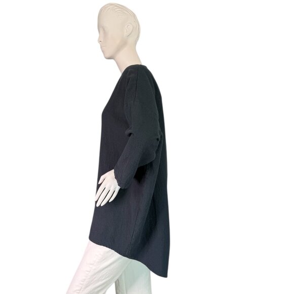 Black Crane Navy Blue Textured Cotton Tunic Top Size Small - Picture 3 of 10